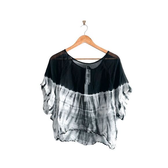 Buffalo David Bitton Women's Large Top Short Sleeve Cropped Style Tie Dye Black - Picture 1 of 5
